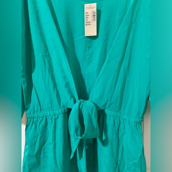 NWT! American Eagle Sea Foam Green/Teal Front Tie Open Button Sleeve Dress Sz. M - Picture 2 of 6